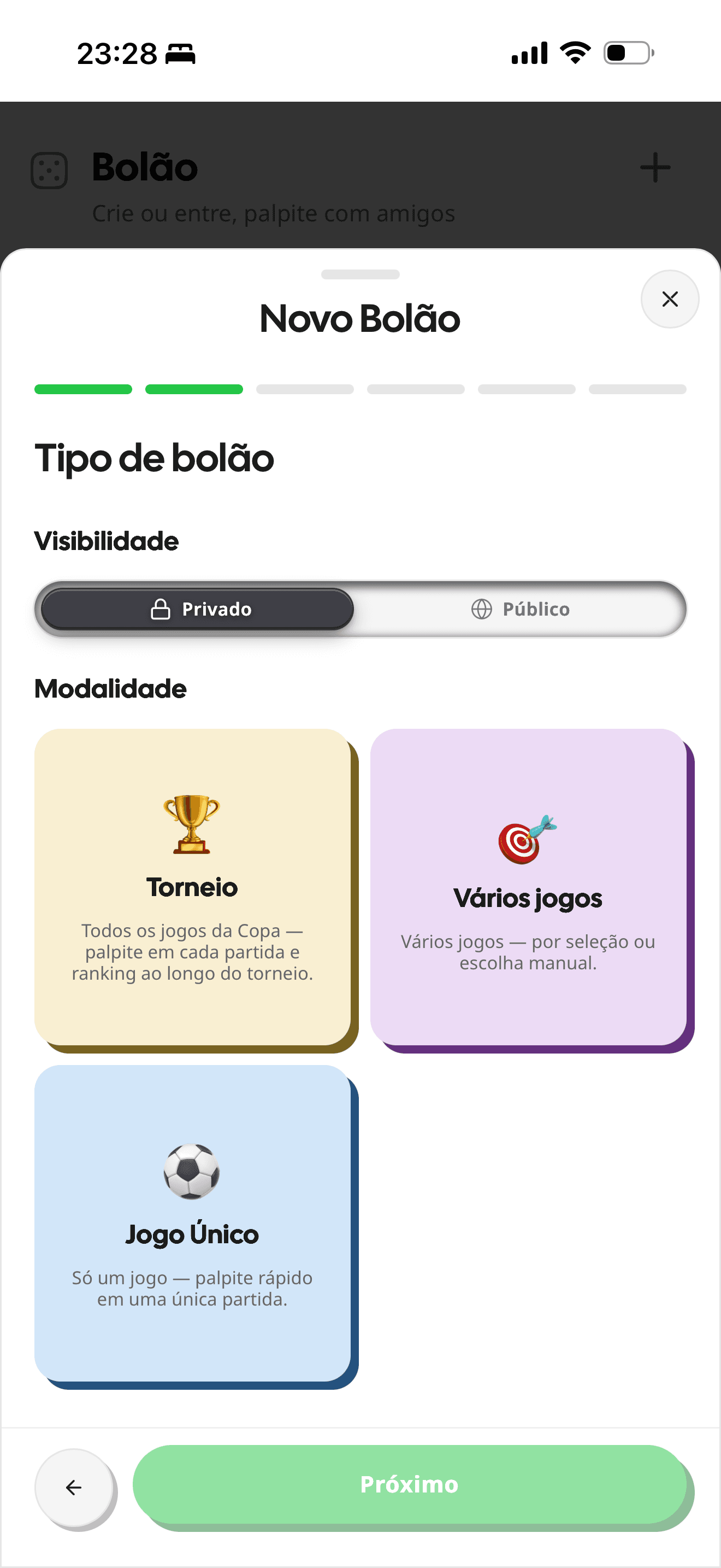 Crie ou entre, palpite com os amigos